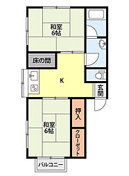 コーポオカリナ 2DKの間取図画像