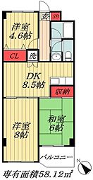 フロントアイランドハイツ 3DKの間取図画像