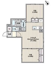 エルファーロ日暮里 3階2LDKの間取り