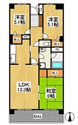 オークレイコート高松1 3LDKの間取図画像
