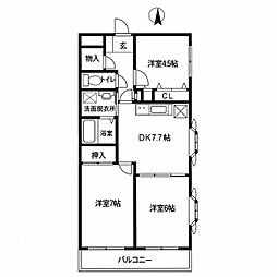 ハーネス真南風 3DKの間取図画像