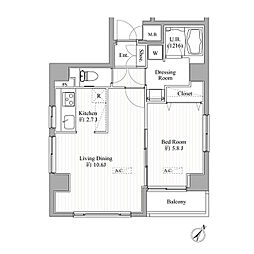 都営大江戸線 月島駅 徒歩2分の賃貸マンション 8階1LDKの間取り