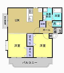 レザンス昭栄 2LDKの間取図画像