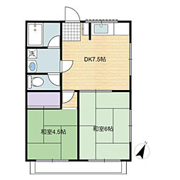 サンロードタナカ 2階2DKの間取り