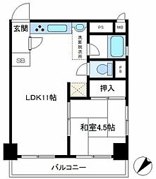 パルムハウス梅屋敷 1LDKの間取図画像