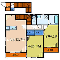 アムール　カトレアヒルズ 2階2LDKの間取り
