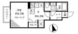 ボヌール旗の台 1Kの間取図画像