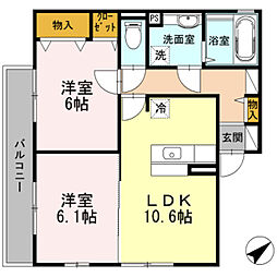 クリスタルメゾンB 2LDKの間取図画像