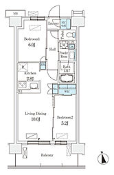 スカイグランデ津田沼 4階2LDKの間取り