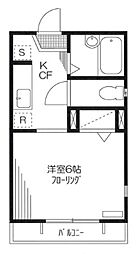 パルコート・S 2階1Kの間取り