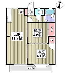 エメラルドハイツ 1階2LDKの間取り