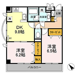 グランディールはるひ野 2LDKの間取図画像