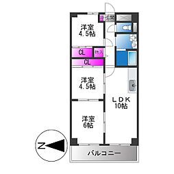 サンプラザ新石切 3LDKの間取図画像
