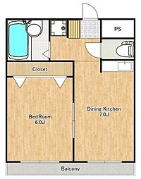 コートコア百合丘 3階1DKの間取り