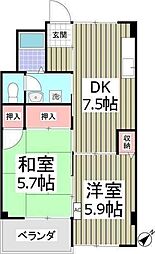 パークサイド佐藤 2DKの間取図画像