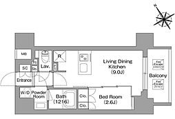 バウスフラッツ蔵前 2階1LDKの間取り
