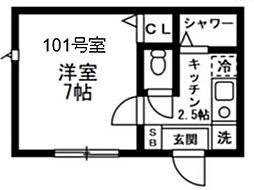 世田谷区桜上水二丁目アパート 1階1Kの間取り