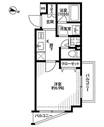 プレール・ドゥーク新中野2 1Kの間取図画像
