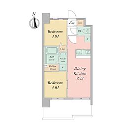 Osaka Metro谷町線 谷町四丁目駅 徒歩2分の賃貸マンション 12階2DKの間取り