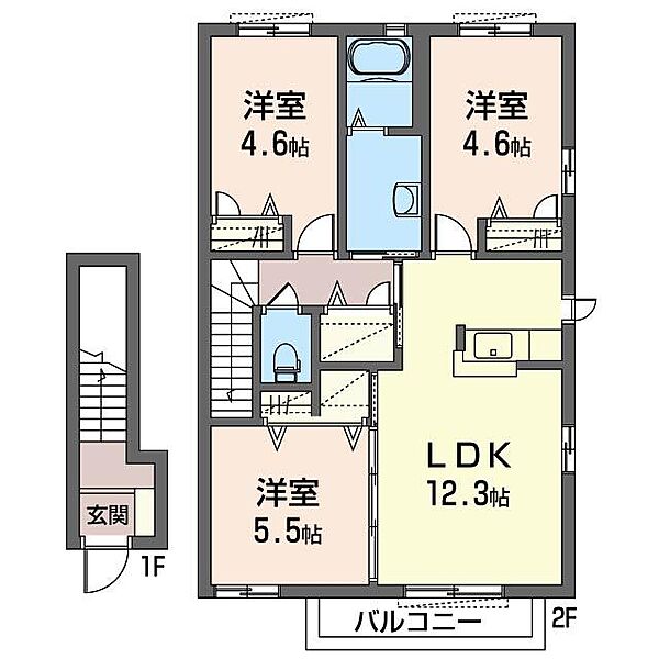 Ｒｅ－ｇｅ　V 00201｜栃木県小山市西城南１丁目(賃貸アパート3LDK・2階・68.44㎡)の写真 その2