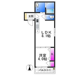 グリッター長田 1階1LDKの間取り