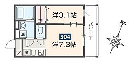 アース所沢 3階1DKの間取り