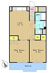 プルミエラムール 2LDKの間取図画像