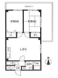 竹の塚ローヤルコーポ 2階2LDKの間取り