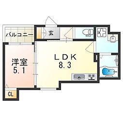 近鉄奈良線 東花園駅 徒歩8分の賃貸アパート 2階1LDKの間取り