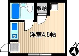 ユニオンハイツ鹿島田 C棟 1階ワンルームの間取り