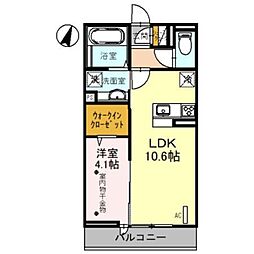 インペリアルヒルズ 3階1LDKの間取り