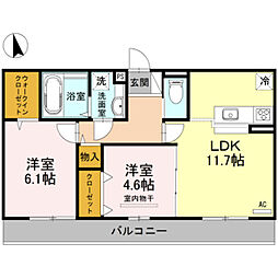 ルシエルメイキラB棟 2LDKの間取図画像