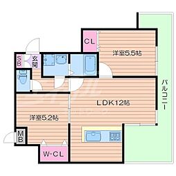 JR大阪環状線 京橋駅 徒歩7分の賃貸マンション 13階2LDKの間取り