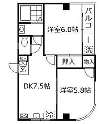 シュロス吉川 2DKの間取図画像