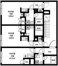 王子本町2丁目北棟 4階ワンルームの間取り