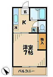 ユニコーン 2階1Kの間取り