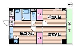 フローライト豊里1 2DKの間取図画像