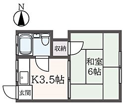 第二吉野ハイム 1Kの間取図画像