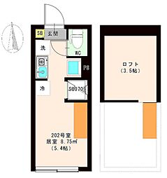 ハーモニーテラス東新町II 2階ワンルームの間取り