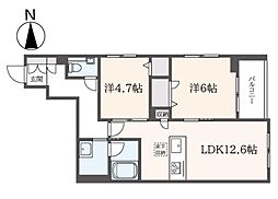 エクラージュ笹塚 1階2LDKの間取り