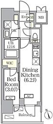 PRIMEGARDEN銀座八丁堀 1DKの間取図画像