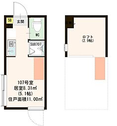CLAY西荻 1階ワンルームの間取り