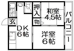 中ノ山ハイツ 2階2DKの間取り