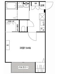 MQuarto柏III 2階1Kの間取り