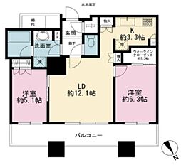 ザ・パークハウス西新宿タワー60 2LDKの間取図画像