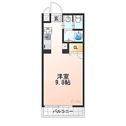 ラヴィータ二条月光 3階1Kの間取り