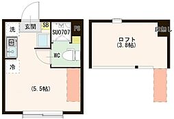 ブライト弥生 2階ワンルームの間取り