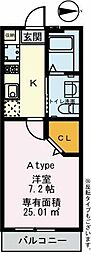 アビタシオンK 1Kの間取図画像