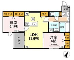Serene Tera(セリーン テラ) 2LDKの間取図画像