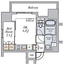 Alivis十条 4階1DKの間取り